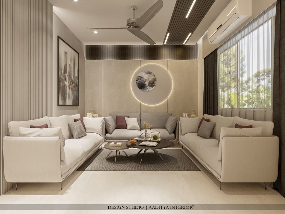 simple living room with white and beige colours