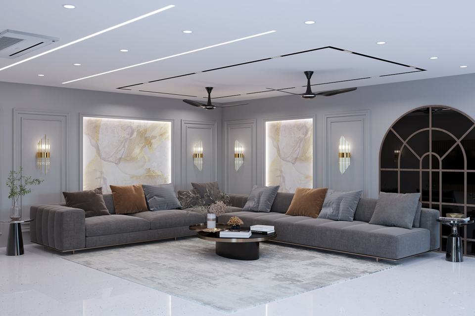 A living and dining room that blends upscale design with warm,…
