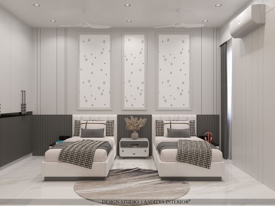 Where design meets tranquility. A timeless twin bedroom styled to…