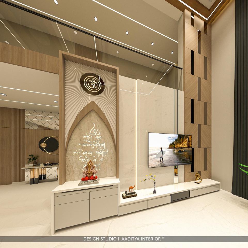 Living room tv unit with temple
