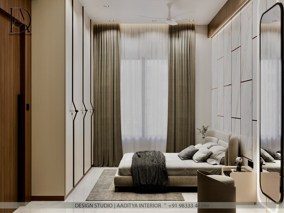 A bedroom where the walls speak elegance and the side table adds… – photo 2