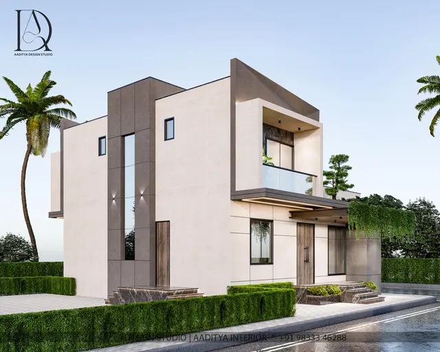 Bungalow Elevation interior design – Compact Modern Bungalow, India (view 2)