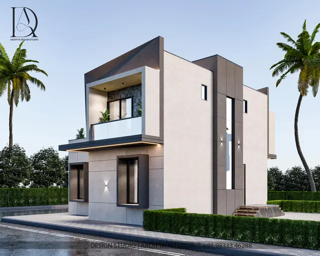 Bungalow Elevation interior design – Compact Modern Bungalow, India (view 4)