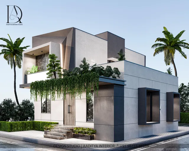 Bungalow Elevation interior design – Compact Modern Bungalow, India (view 6)