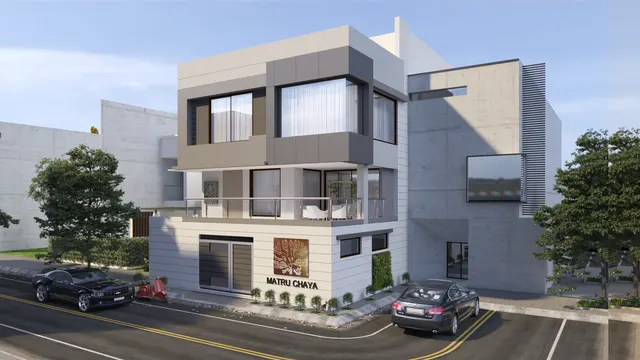 Elevation interior design – Corner Residence Elevation, Surat (view 2)