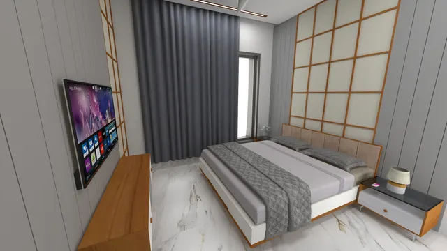 Bedroom interior design – Grey & Oak Bedroom, Surat (view 4)