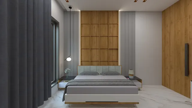 Bedroom interior design – Grey & Oak Bedroom, Surat (view 5)