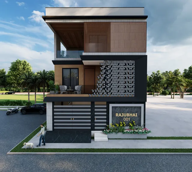 Bungalow & Interiors interior design – Contemporary Bungalow Elevation, Surat (view 2)